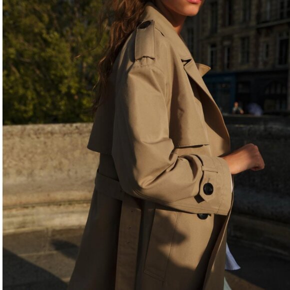 ZARA Light Camel Long Double-breasted Trench Coat With Belt - Picture 11 of 12